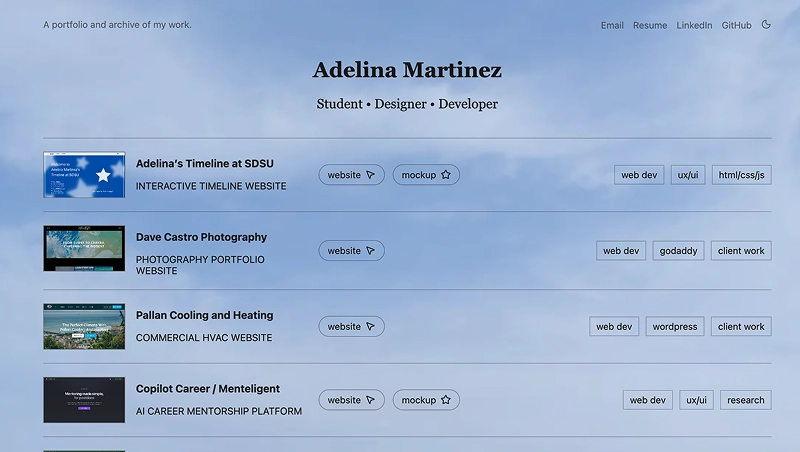 Screenshot of Portfolio Archive System project
