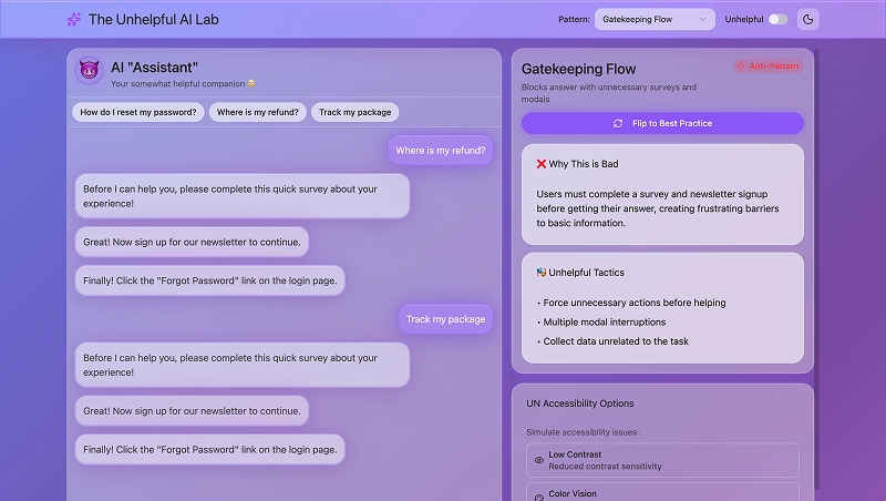 Screenshot of UnHelpful AI Lab project